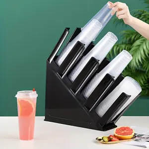 4-Slot Disposable Cup Holder Rack, Durable Pe Plastic, Coffee Shop Office Home Cup Organizer, Easy Access and Cleaning, Fashionable Design