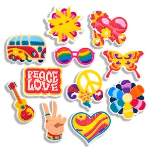 Hippy Croc Charms Boho 11PCS PVC Clog Pins Accessories Party Favors Birthday Gifts Holidays Decoration for Boys Women Girls