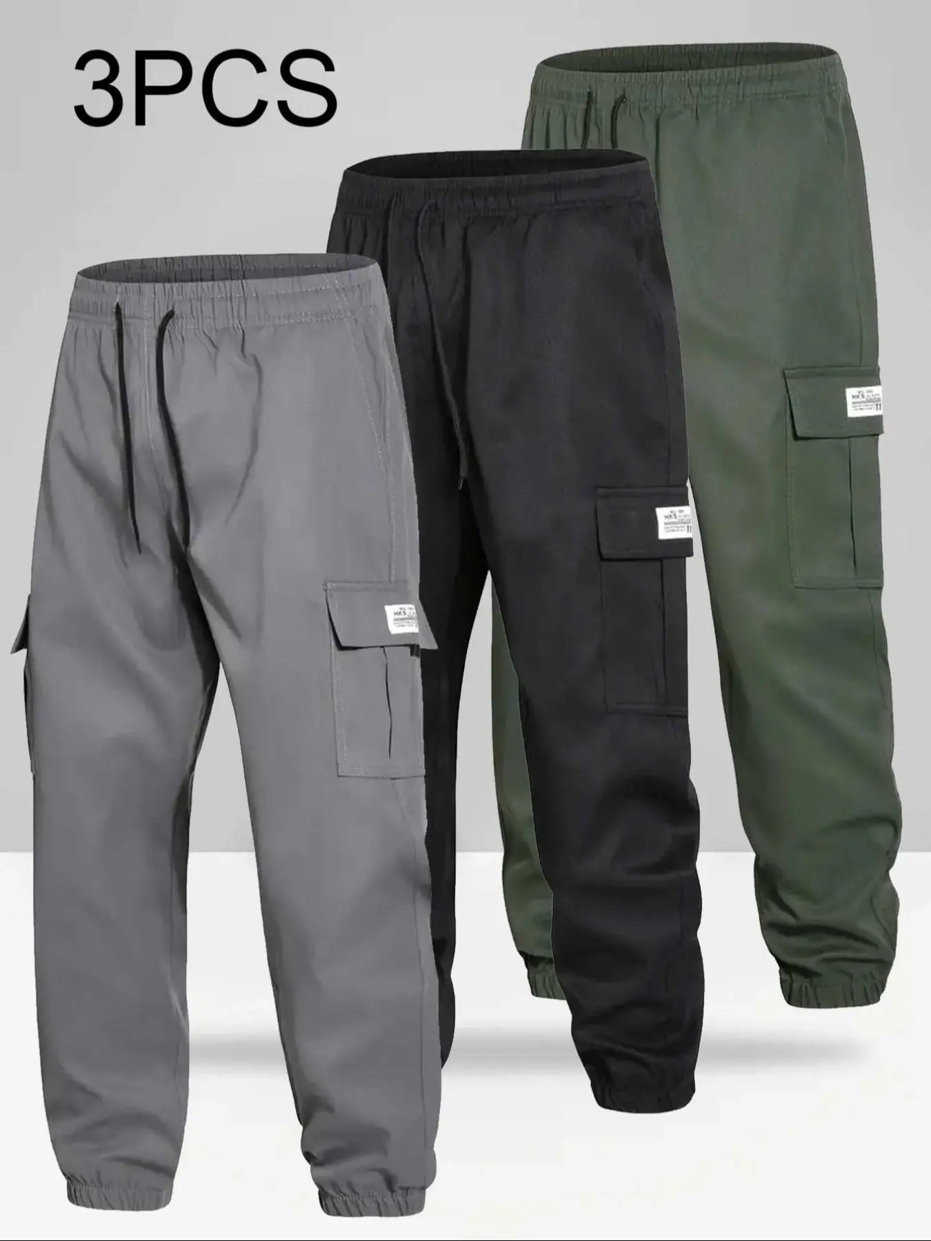 3 pairs of men's casual work pants - solid color, Plain, drawstring waist, side pockets, daily comfortable pants | casual style pants, Casual Fit Bottoms