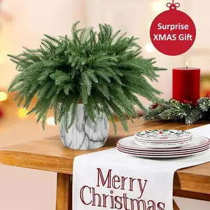 Christmas Norfolk Pine Stems, 18 Inch Artificial Pine Branches Faux Cedar Stems Greenery Picks for Xmas DIY Crafts Wreath Garland Home Outdoor Christmas Decorations Indoor