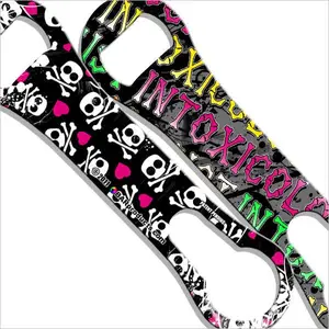 V-Rod® Metal Bottle Opener and Pour Spout Remover, Girly Hearts and Skulls Bar Utensils
