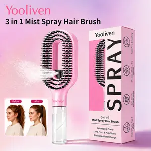 Summerwins Yooliven 3-in-1 Mist Spray Hair Brush - Anti-Frizz Ionic Detangling Comb with Refillable 55ml Water Tank, Dual Bristle Design with Massage Tips for Dry, Curly & Thick Hair, Effortlessly untangle knotted hair summervibes☀️