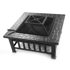 Multifunctional Outdoor Fire Pit 32 Inch Table Metal Firepit Stove Backyard with Waterproof Cover for Patio Garden Fireplace, Camping, Outdoor Heating, Bonfire and Picnic
