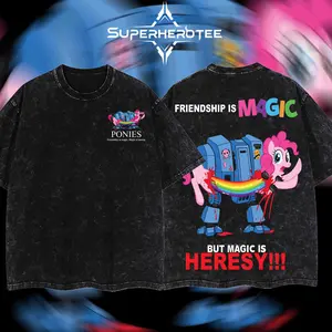 [ superhero tee ] Friendship is Magic but Magic is Heresy - Grimdark Mech vs Rainbow Pony - Front and Back Design - Geek Humor Graphic Tee
