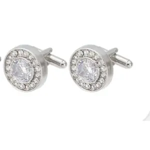 Flat Round Alloy Rhinestone Cufflinks for Men