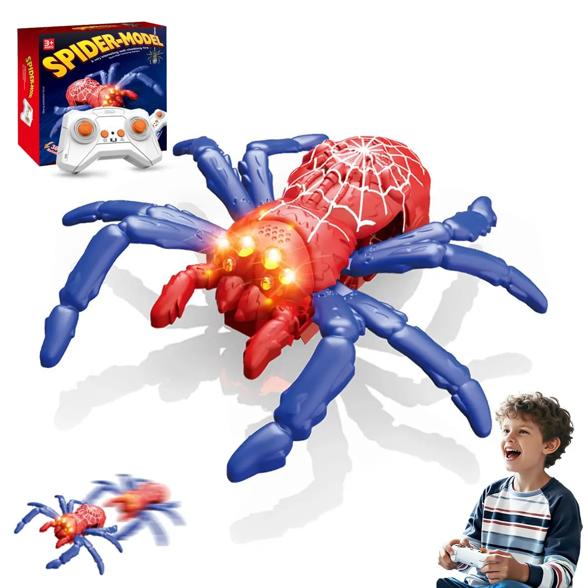 Remote Control Wall Climbing Spider Toy for Boys, 360° Rotating RC Spider with LED Eyes, Dual Mode Wall Crawling & Floor Running Spider Robot, Realistic Bug Toy Gift for Kids Ages 6-16, Birthday Christmas Gifts for Boys Girls