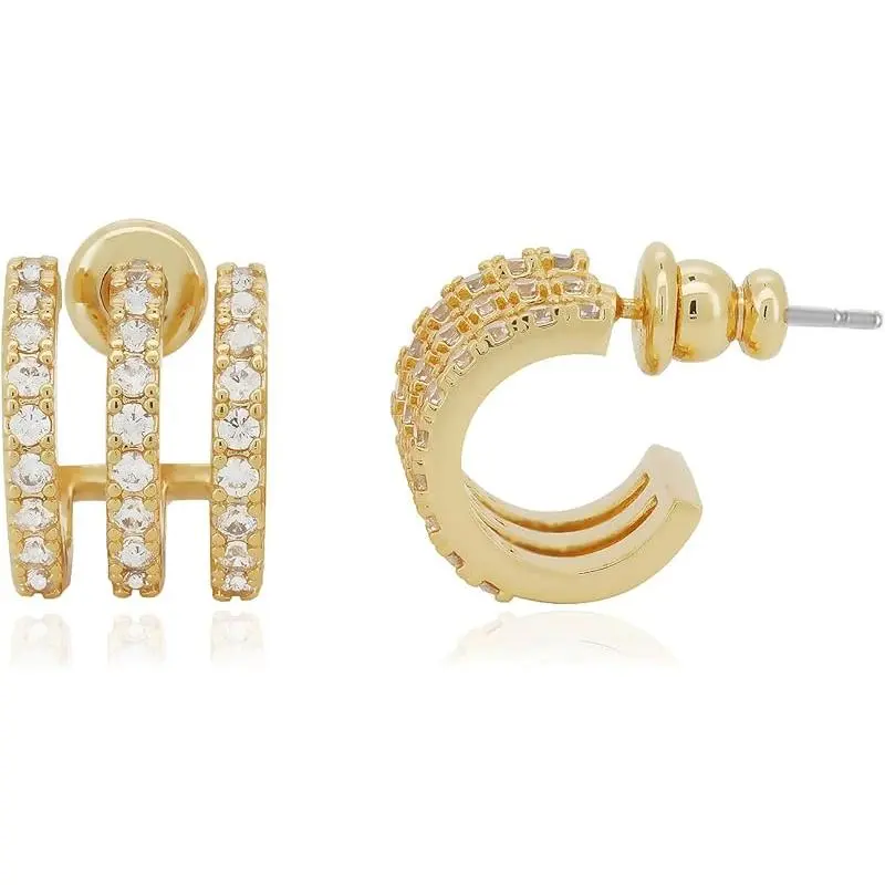 Faux Diamonds Triple Huggie Hoops