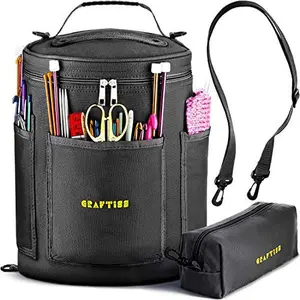 Black Yarn Storage Bag - Tote Yarn Bag, Durable Knitting and Crochet Organizer with Needle Case, Christmas Gift for Yarn Enthusiasts crochet bag crochet gift