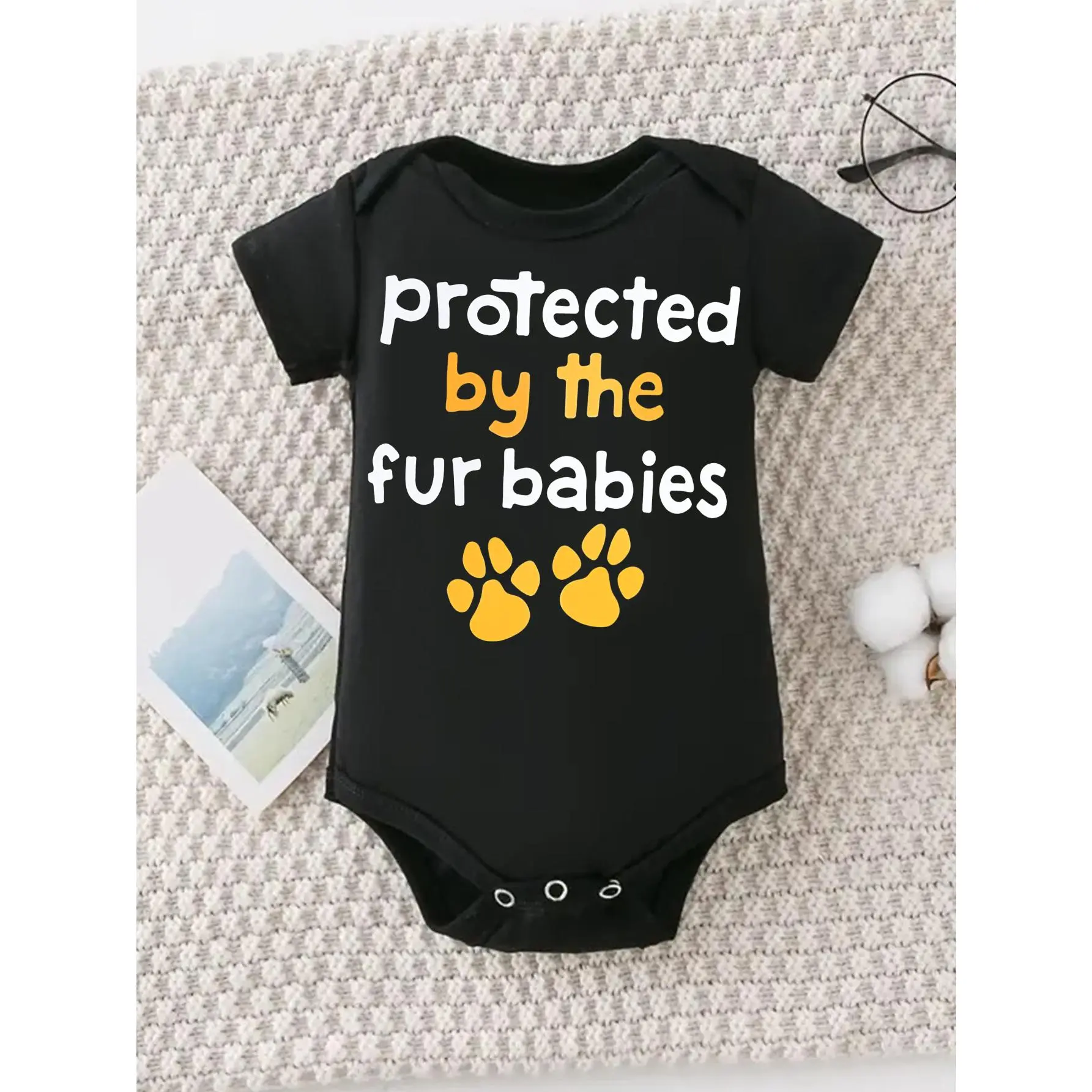Baby Bodysuit, Unisex Newborn Short Sleeve 1-Piece Onesie, Soft Cotton Paw Print Graphic Infant Outfit, Newborn Onesies, One Piece Bodysuit