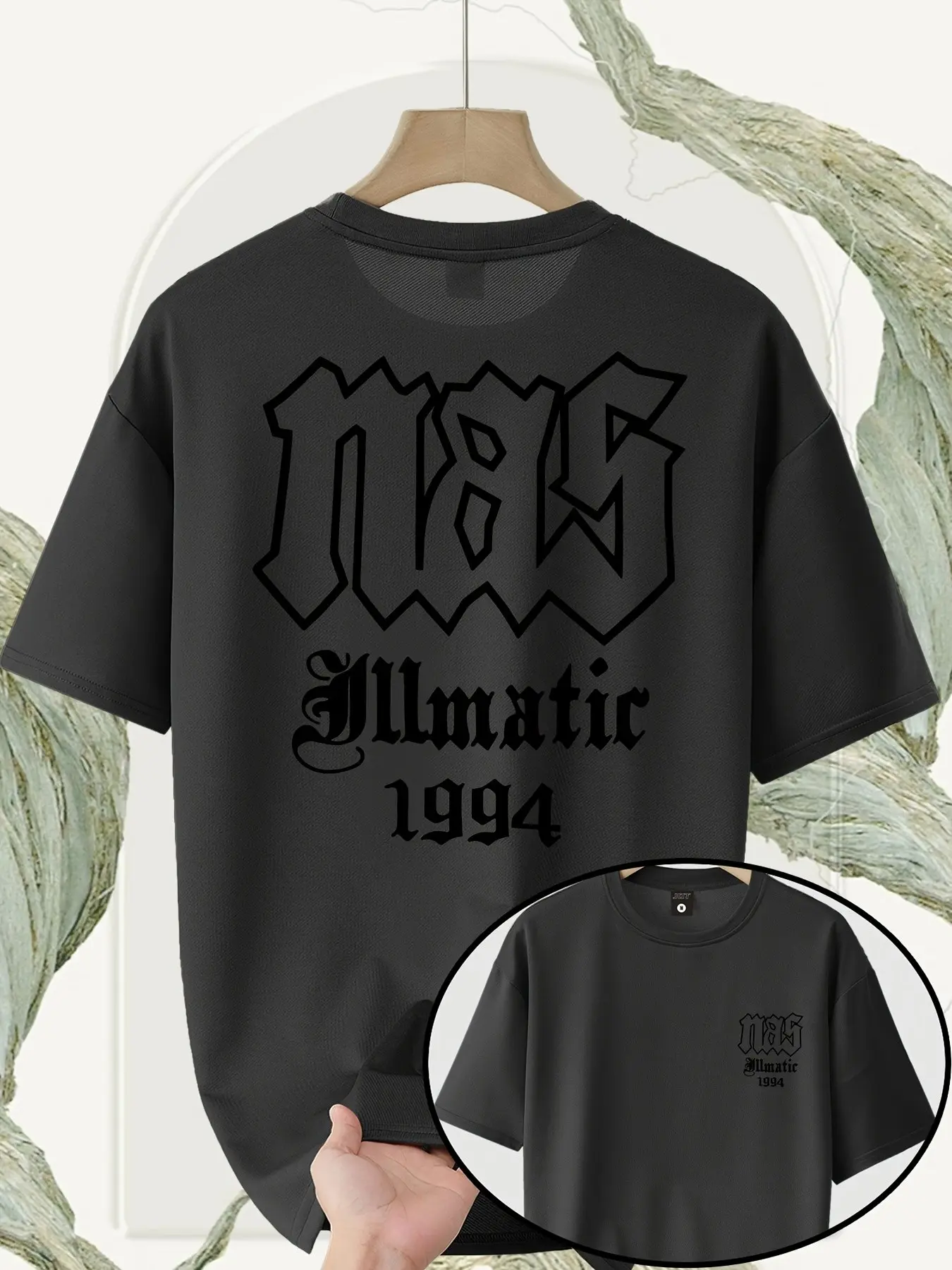 Men's Trendy Classic Loose Round Neck Short Sleeve T-Shirt, Animal Print Design, Nas Illmatic 1994 Print, Casual Fitted Gift Tee, Streetwear