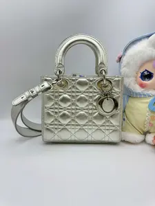 Pre-owned Dior Silver Metallic Cannage Lady Bag with Silver Hardware