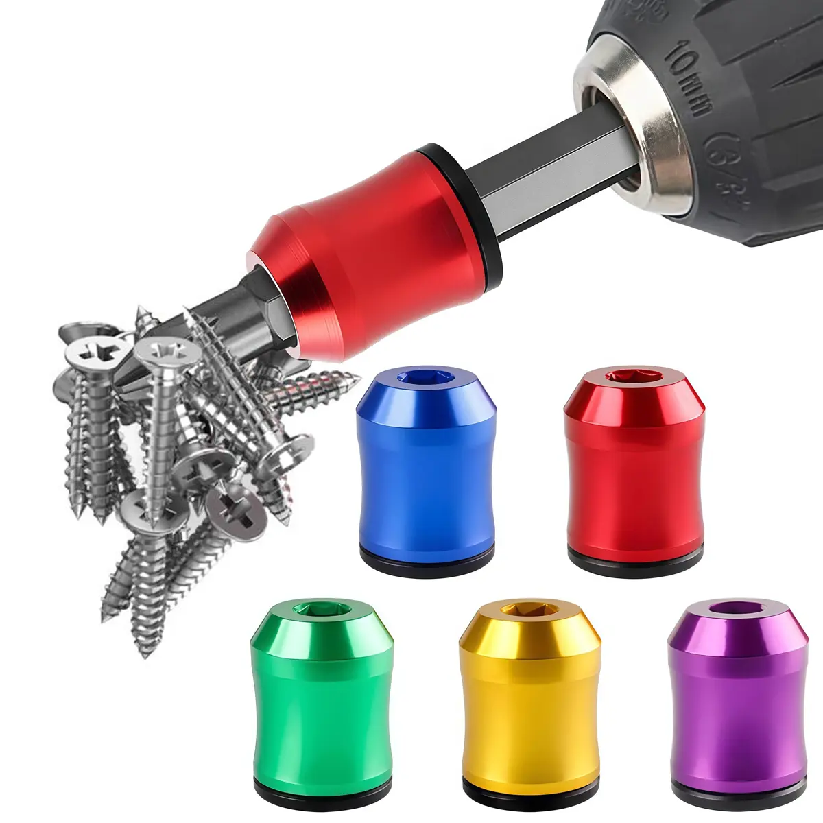 3/5PCS High-Strength Magnetic Screw Ring - Upgrade 1/4 Inch Screwdriver Head Ring for Power Bits, Hex Screwdrivers, Power Tools, Removable Household Hand Tool for DIY Projects, Furniture Assembly Mechanics