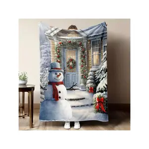 1pc Personalized Christmas Snowman Flannel Blanket - Custom Name & Holiday Text, Soft Lightweight All-Season Throw With Snowman, Snowflakes & Holly Berry Design-30*40in