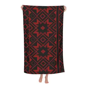 Ethnic retro-style, Design beach towel, featuring traditional Eastern European weaving patterns and symmetrical geometric motifs that embody ancient blessing and protection meanings. Lightweight, machine-washable, soft and practical