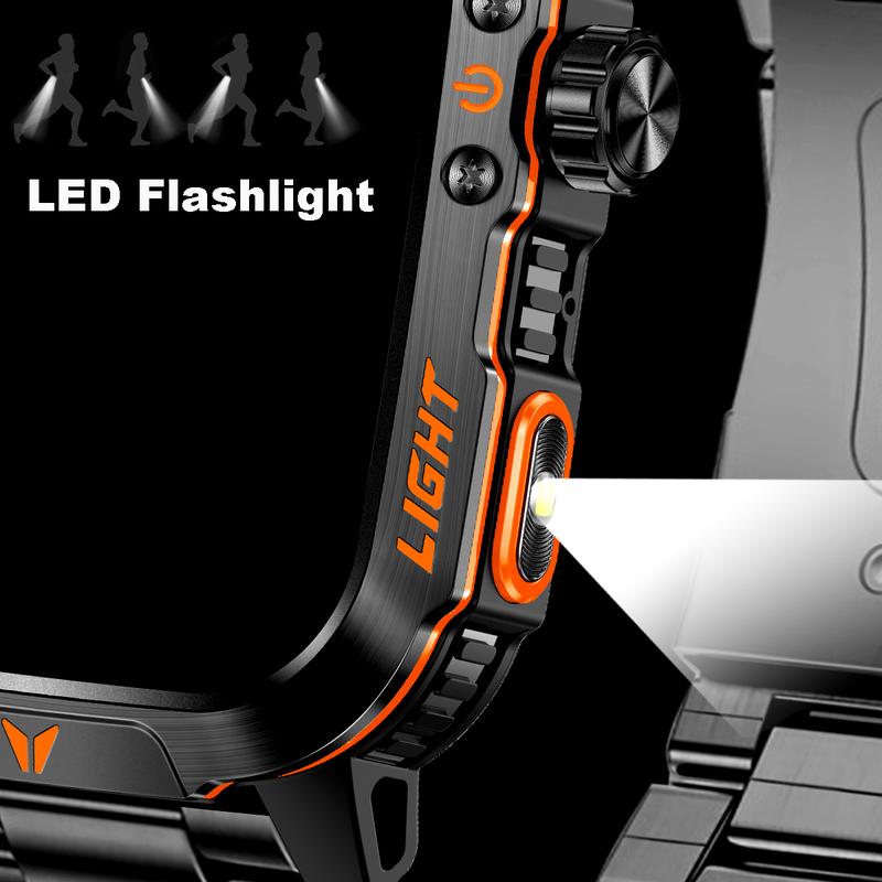 New durable smart outdoor sports fitness watch men's smart watch 2.01 inch can talk wearable lP68 waterproof led flashlight 100+ sports modes running outdoor climbing riding can connect iPhone and Android mobile phone men's gift Charging Screen