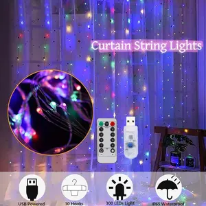 300 LED Curtain String Lights – Warm/Colorful Fairy Lights with 8 Lighting Modes, Waterproof for Bedroom, Christmas, Parties & Weddings( 3m x 3m)