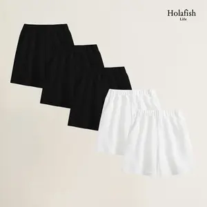 Holafish Girls 5 Pcs Summer Shorts Multipack with Pockets Breathable Ultra Comfortable Soft Fabric Casual Toddler Shorts for Home Outdoor Play