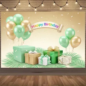 Sage Green Eucalyptus Greenery Birthday Backdrop, Green Glitter Balloon Cake Table Decor for Women, Party Banner
