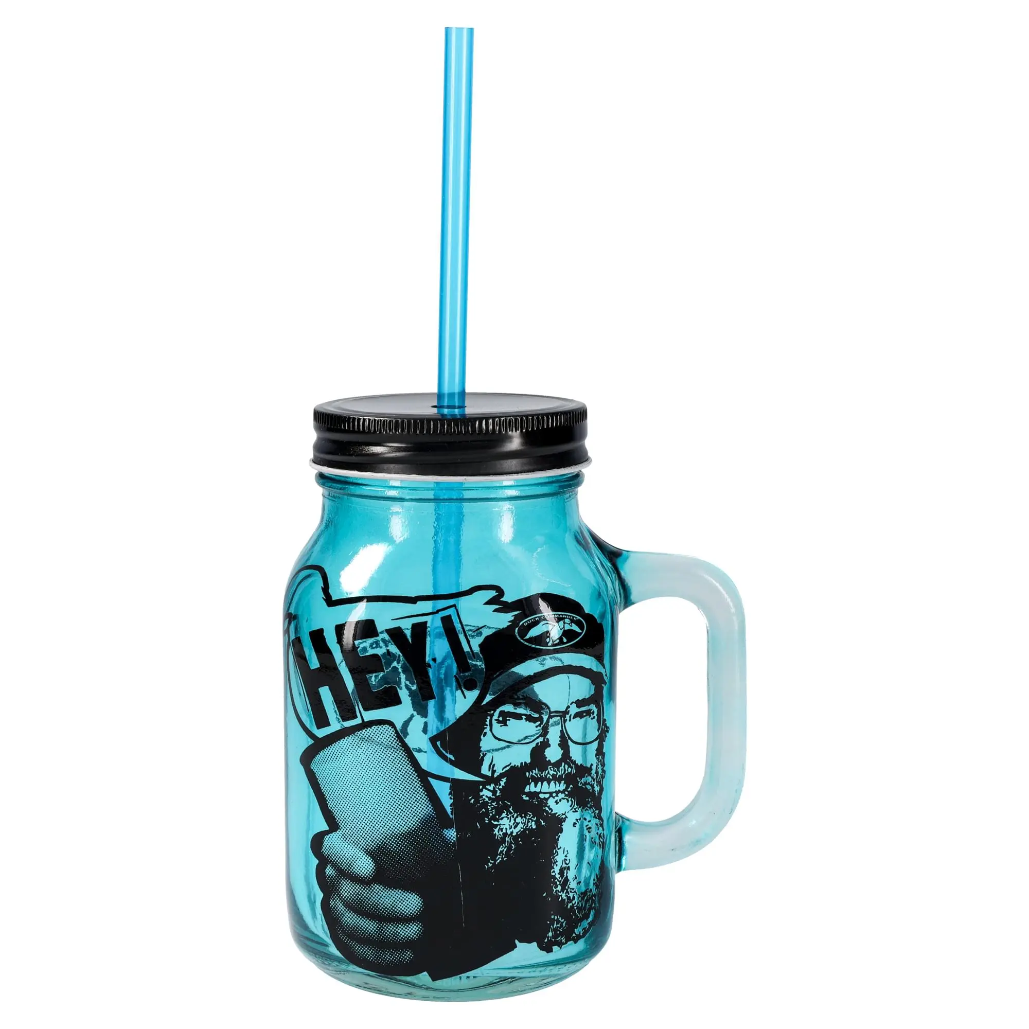 Duck Commander Si Hey 16oz Blue Mason Jar Mug w/ Straw