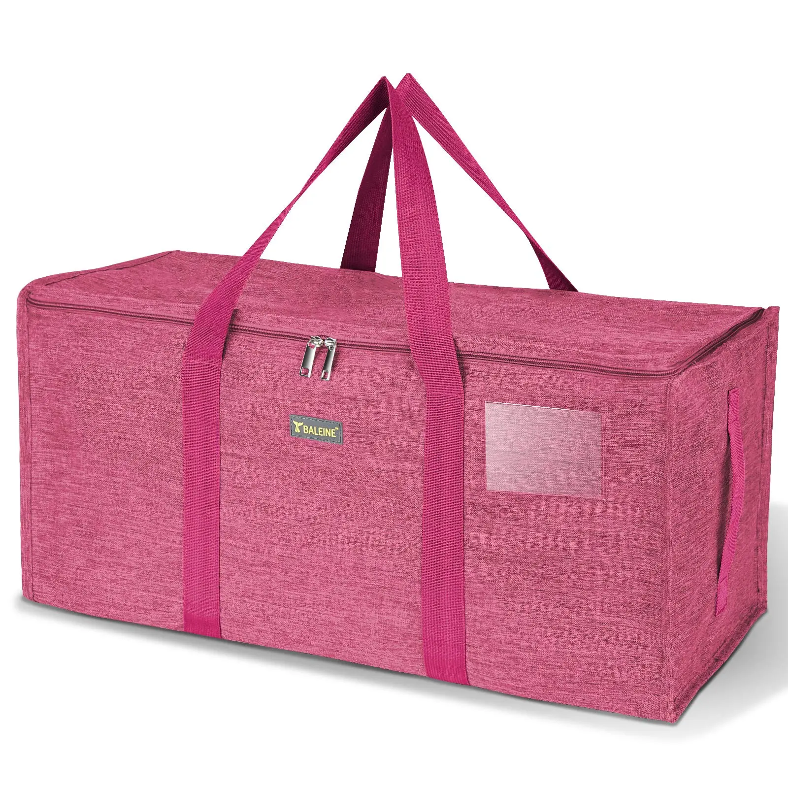 Extra Large Oxford Fabric Zipper Top Storage Tote Bag Organiser with Carry Handles, Heavy Duty for Laundry, Clothes & Beds, Moving and Storage - Berry Red