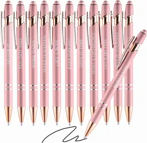Rose Gold Inspirational Motivational Quotes Ballpoint Pens 24 Pieces Set with Touchscreen Stylus Tip Black Ink for Office Encouraging Scriptures