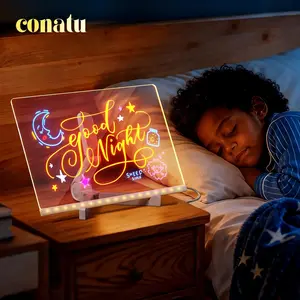 Conatu Acrylic Drawing Board For Kids, Acrylic Dry Erase Light-Up Board with Stand Markers Cleaning Cloths Tracing Paper Erasable Reusable Kids Learning Gift for Birthday Halloween Christmas Decorative Neon Sign