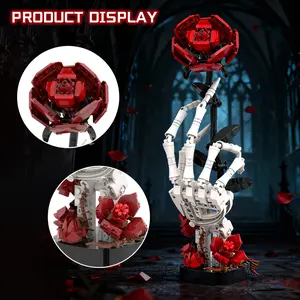 Gothic Flower & Hand Skeleton Display with Flower base Bbuilding Block Set,  Gift for Gothic Fans
