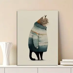 Fat Cat Wearing Sweater Poster, Love Cats Poster, Living Room Bedroom Home Decor, 2D Flat Print Unframed Art, Modern Art Design