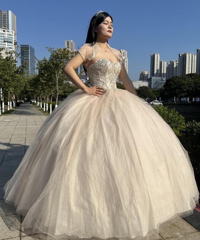 NO.49 Pattern Sequin and Diamanté Beaded Quinceañera Dress in Tulle plain mature bodycon party blue dress quince square neck plain party maxi