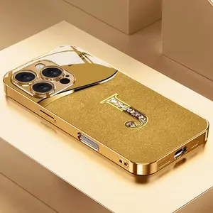 Luxury Business-Style J-Pattern Electroplated Gold Glass Cellphone Casing - Handheld Device Accessory Suitable for iPhone 17,16,15,14,13,12,11 Plus Pro Max