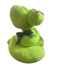 Stuffed Balloon Animal Rabbit - Green Knitted Design with Ribbon Accent