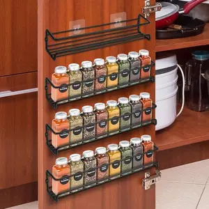 Spice Rack Wall Mounted 4 Pack,Space-Saving Spice Organizer for Spice Jars and Seasonings,Screw or Adhesive Hanging Spice Rack Organizer for Your Kitchen Cabinet,Pantry Door