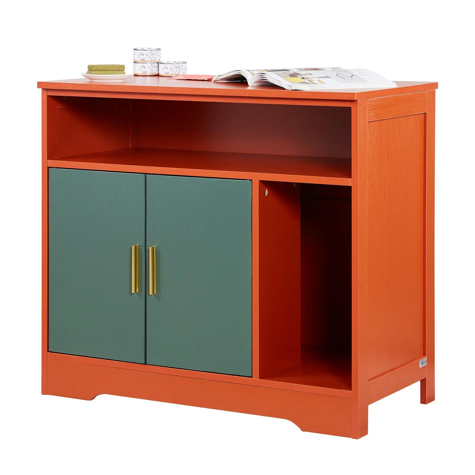 VEVOR MDF Enclosed Cat Litter Box Cabinet, 31.18×16.93×27.95in Hidden End Table with Shelf & Storage, Stable Modern Indoor Cat Washroom, Odor Control, Easy to Assemble, Litter Out of Sight, Fits Most Trays, Red & Green#BackToSchool