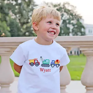 Construction Trucks Applique White Short Sleeve Shirt - Boys Tee