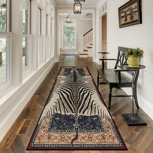 Boho Style Zebra Striped Pattern Rug, 1 Count Non-slip Soft Floor Mat, Decorative Carpet for Home Living Room Bedroom Study Room