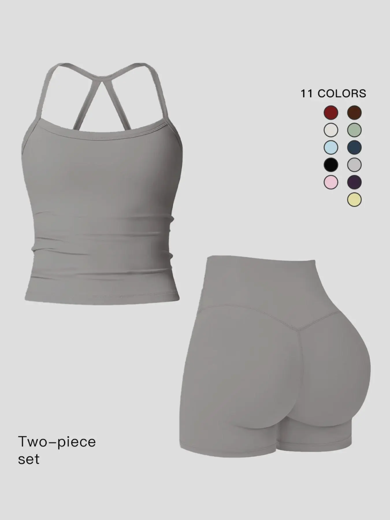 Women's Quick-Dry Two-piece Set, Sculpting Workout Outfit, Solid Backless Cami Top & High Waist Tummy Control Butt-Lifting Shorts, Ladies Sportswear for Indoor Outdoor Wear, Yoga Gym Running Wear