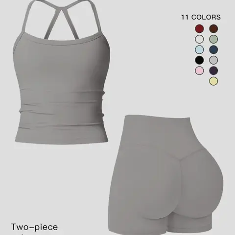 Women's Quick-Dry Two-piece Set, Sculpting Workout Outfit, Solid Backless Cami Top & High Waist Tummy Control Butt-Lifting Shorts, Ladies Sportswear for Indoor Outdoor Wear, Yoga Gym Running Wear, Activewear Yoga Fitness, Workout Exercise Clothing