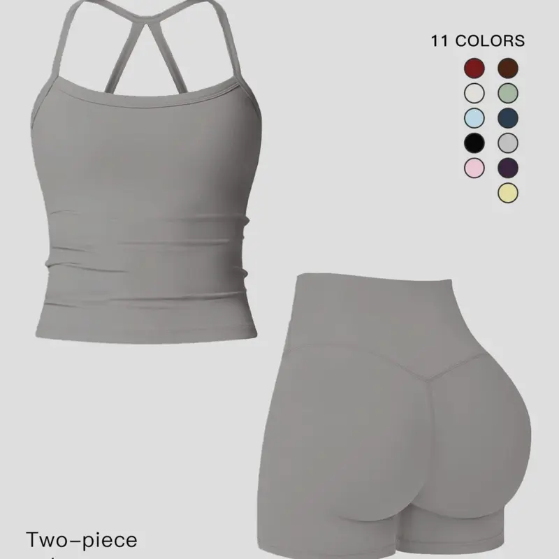 Women's Quick-Dry Two-piece Set, Sculpting Workout Outfit, Solid Backless Cami Top & High Waist Tummy Control Butt-Lifting Shorts, Ladies Sportswear for Indoor Outdoor Wear, Yoga Gym Running Wear, Activewear Yoga Fitness, Workout Exercise Clothing