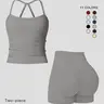 Women's Quick-Dry Two-piece Set, Sculpting Workout Outfit, Solid Backless Cami Top & High Waist Tummy Control Butt-Lifting Shorts, Ladies Sportswear for Indoor Outdoor Wear, Yoga Gym Running Wear, Activewear Yoga Fitness, Workout Exercise Clothing