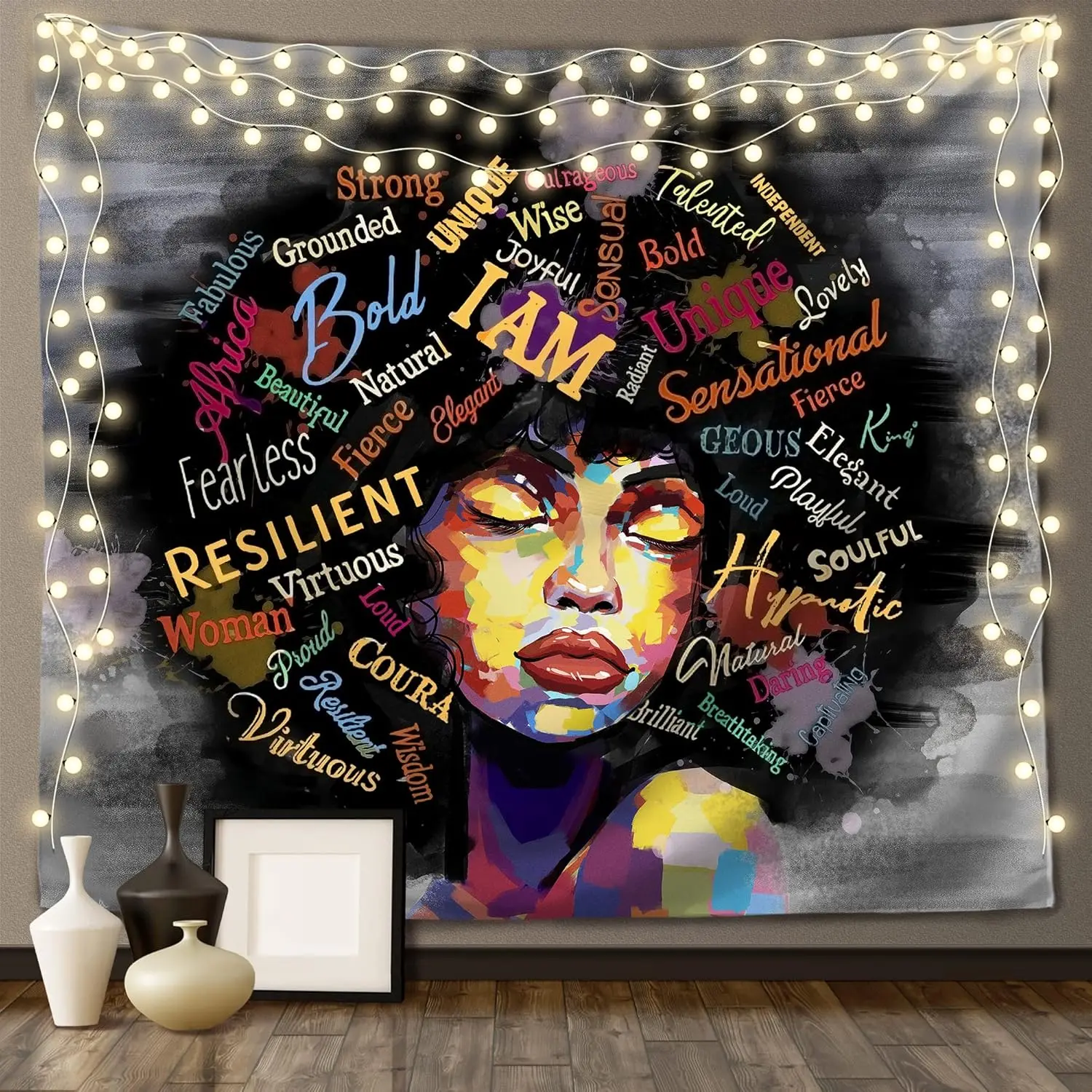African American Adult Women's HD Print Synthetic Wall Tapestry - Lightweight Soft No-Fading Hand Wash Decor, Multi-Size Bedroom Decor for Indoor Room Art, Hall Hanging & Gift, Painting