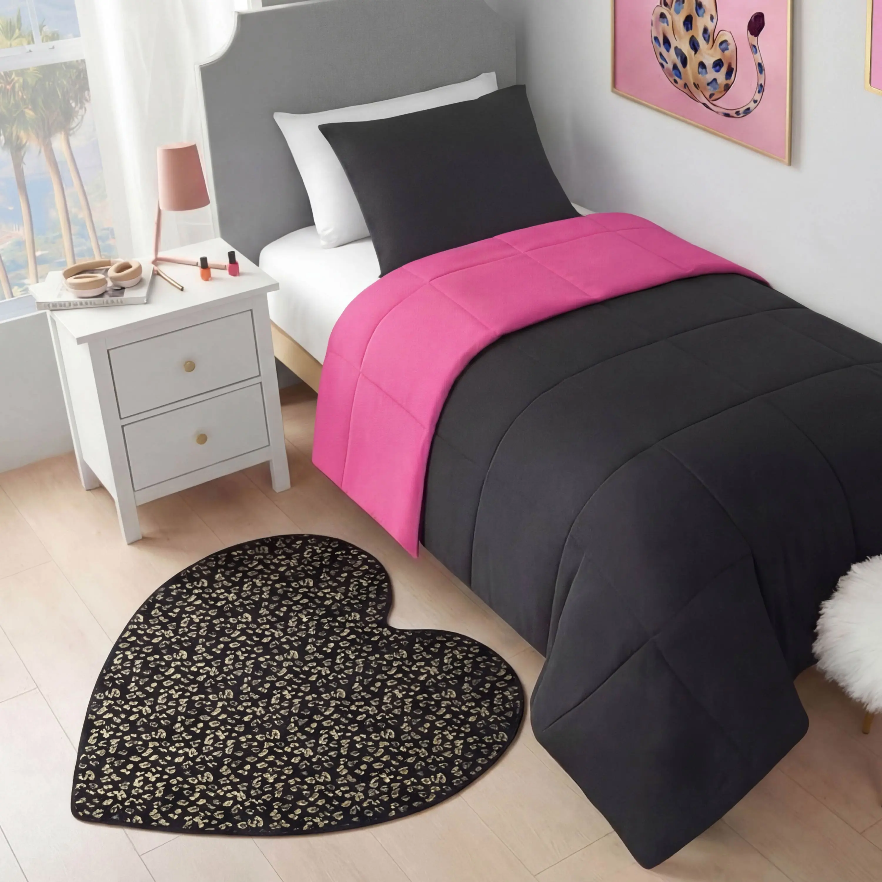 Juicy Couture Metallic Leopard Plush Rug, 3' Heart