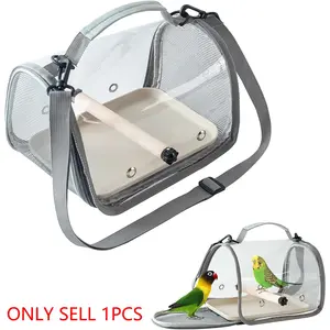 Portable Bird Travel Carrier with Breathable Mesh Windows Hands Free Parrot Backpack for Vet Visit Shopping Hiking, Clear View Small Pet Cage with Easy Clean Removable Tray and Perch