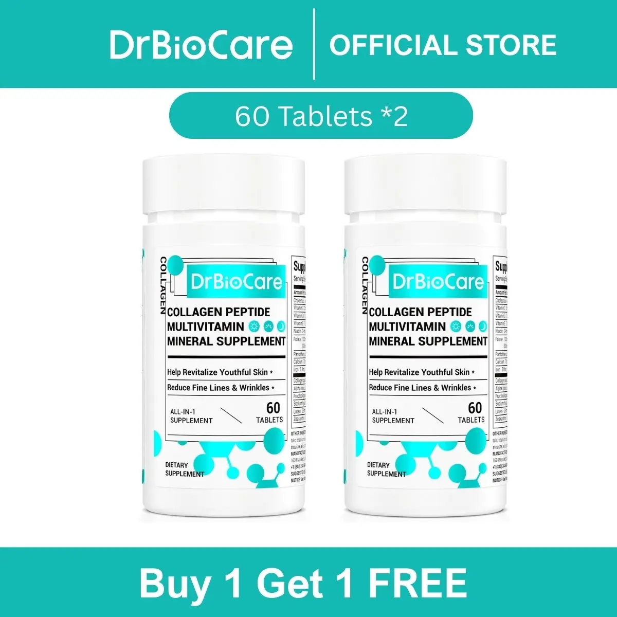 【B1G1 FREE】DrBioCare Collagen Peptide，Vitamin & Mineral, Contains Vitamin d3, Vitamin C, Probiotics,Vitamin E, Vitamin b & Multivitamin drbiocare collagen Supplement