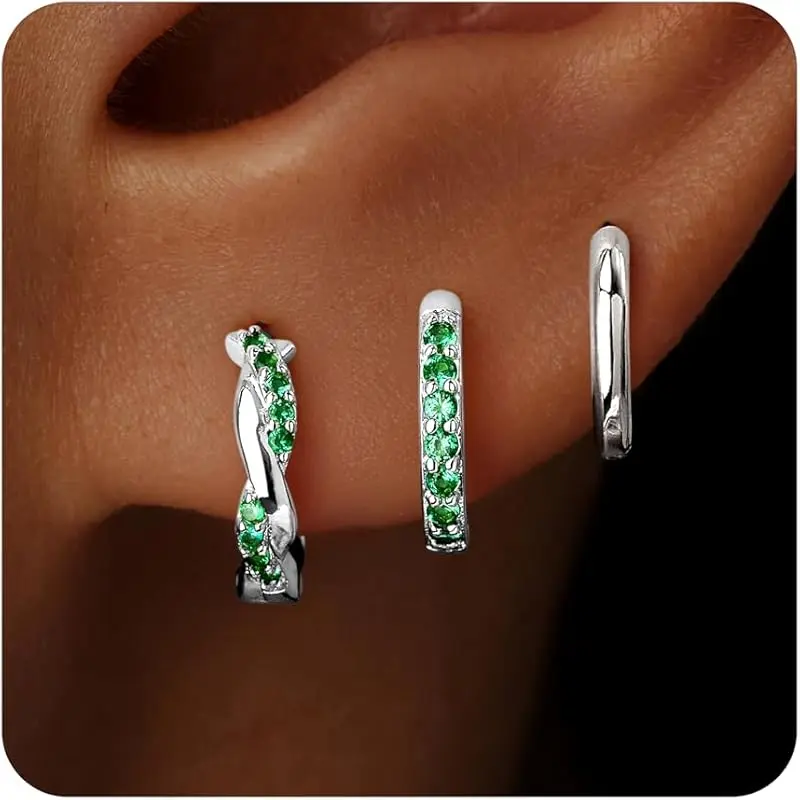 Silver-05 May Emerald Hoop