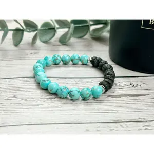 Turquoise Bracelet with Black Lava Beads - Diffuser Bracelet - Essential Oil Bracelet