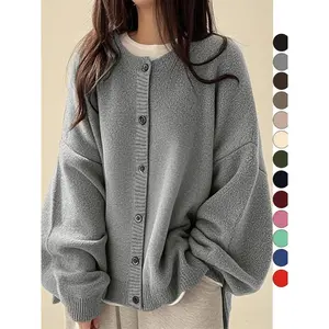 Women’s Plain Button-Front Knit Cardigan, Casual Long-Sleeve Knitwear for Everyday Wear, Ladies’ Clothing for All Seasons