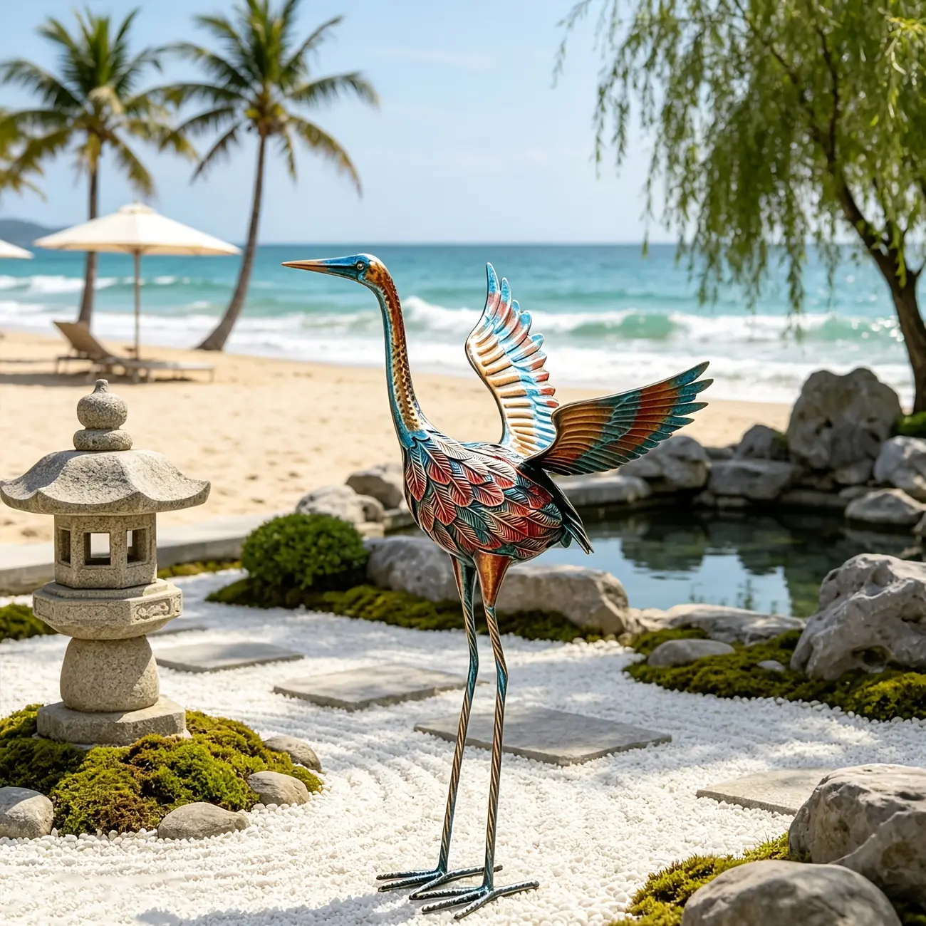 Large garden crane statue outdoor sculpture, metal courtyard art crane sculpture decor stand suitable for indoor and outdoor decoration, bird sculpture for courtyard lawn porch decor