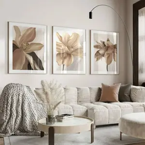 Optional Wooden Frame Orange Floral Flower Abstract Design Aesthetic Artistic Modern Home Decor Canvas Wall Art