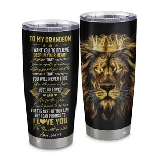 Personalized To My Grandson Tumbler From Grandma Grandpa Stainless Steel Cup You Will Never Lose Lion Grandson Birthday Graduation Christmas Travel Mug