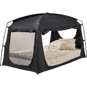 Privacy Sleep Indoor Bed Tent for Adults Kids, Portable Blackout 90% Canopy Tents with 3 Doors Breathable Mesh Windows